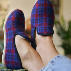 Charentaises mohair et laine écossais bleu