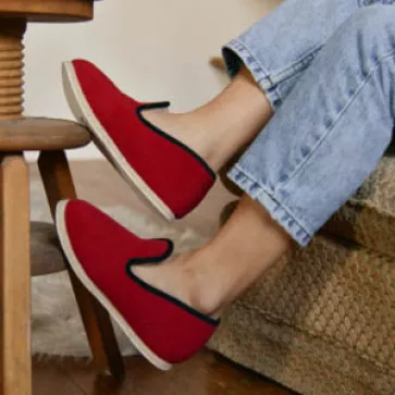 Charentaises mohair et laine rouge