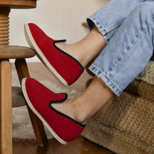 Charentaises mohair et laine rouge