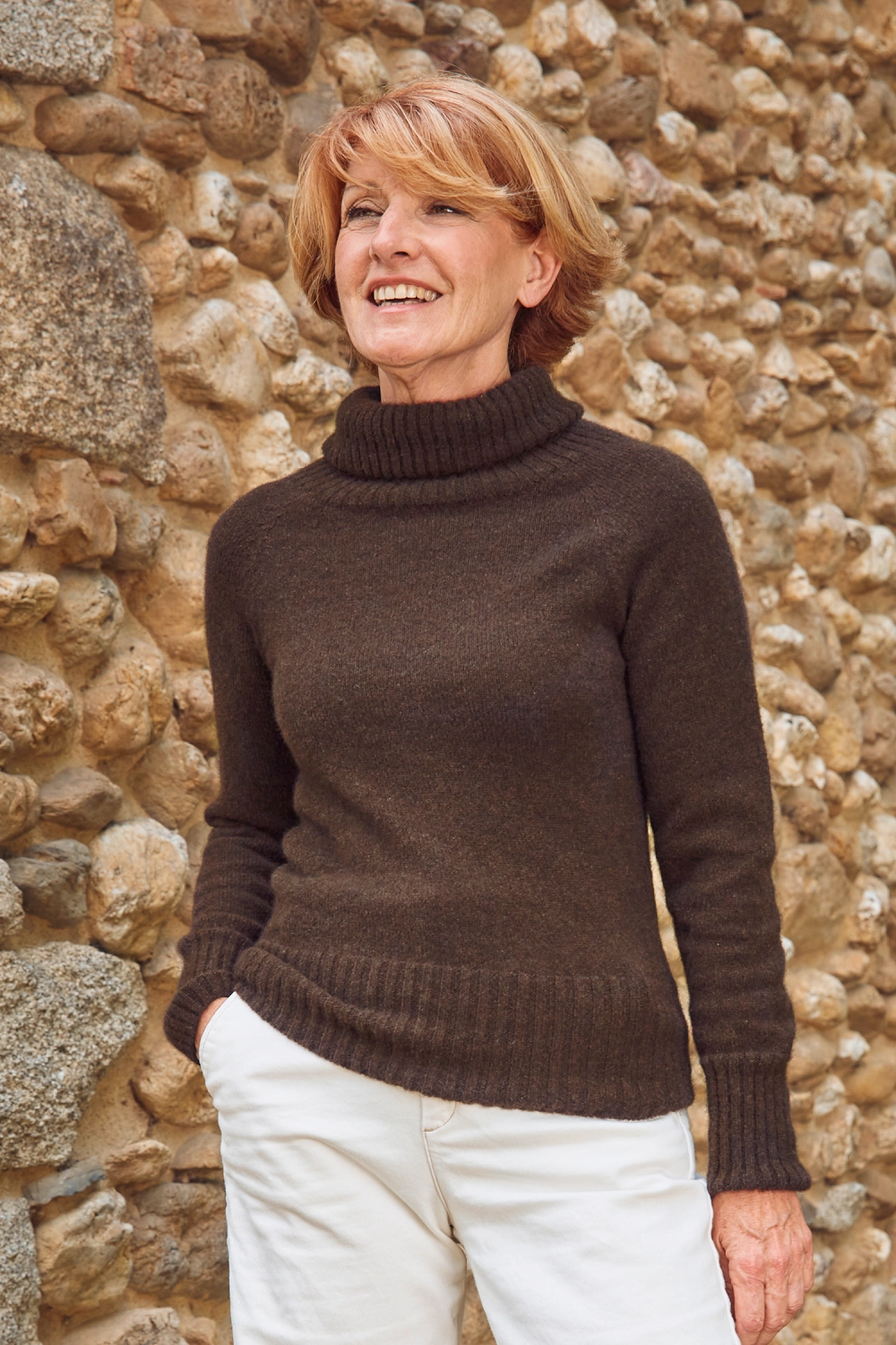Pull en laine yack col roulé pour femme