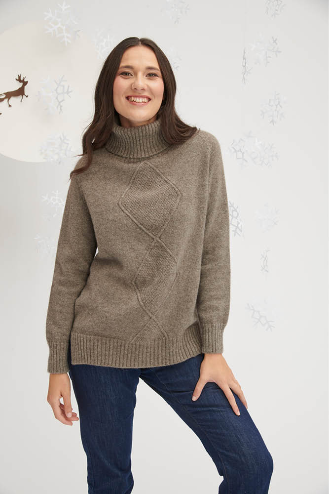 Pull en laine yack col roulé pour femme