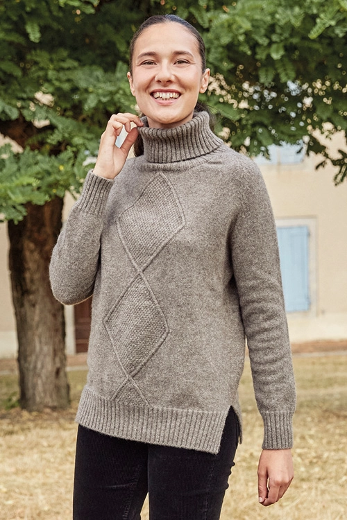 Pull en laine yack col roulé pour femme