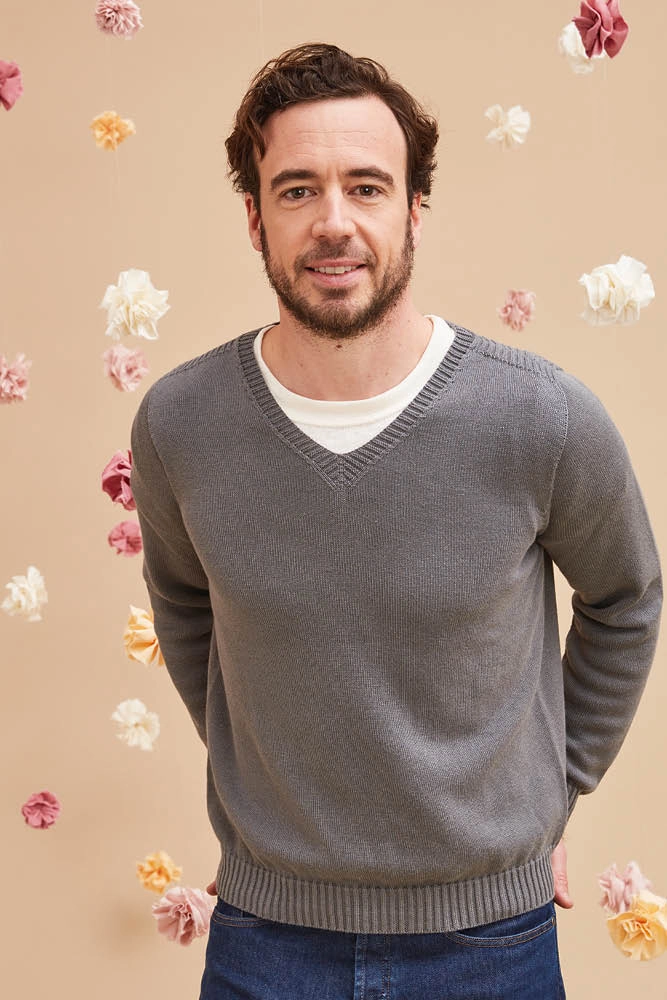Pull col V coton bio et seacell
