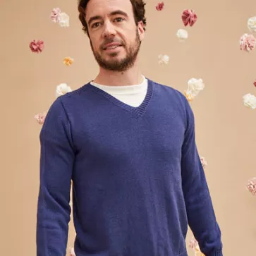 Pull col V coton bio et seacell
