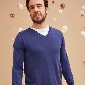 Pull col V coton bio et seacell
