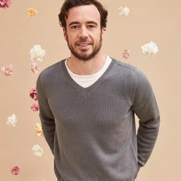 Pull col V coton bio et seacell