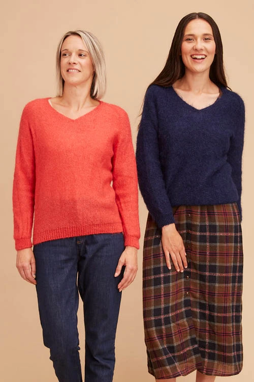Pull en laine mohair col V pour femme 