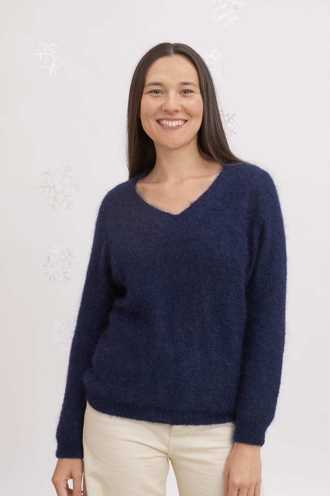 Pull en laine mohair col V pour femme 