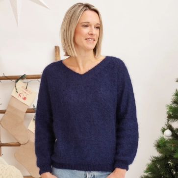 Pull en laine mohair col V pour femme 