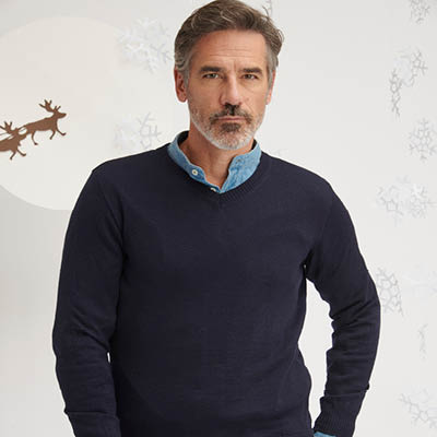 Pull en laine mérinos homme col V