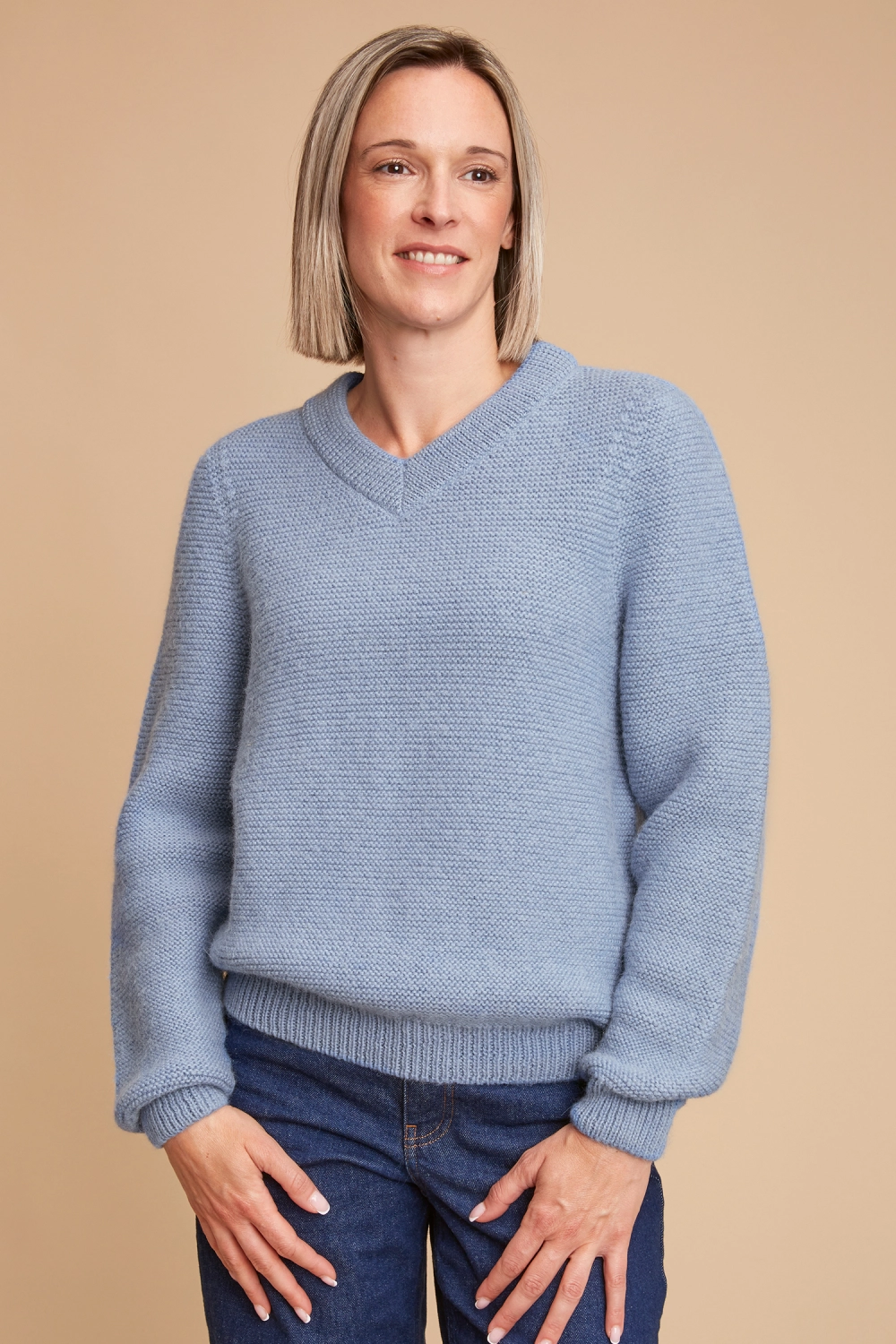 Pull en laine alpaga et mérinos col V pour femme