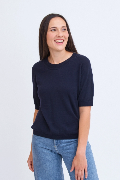 Pull en laine mérinos manches courtes femme