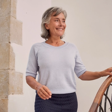 Pull en laine mérinos manches courtes femme