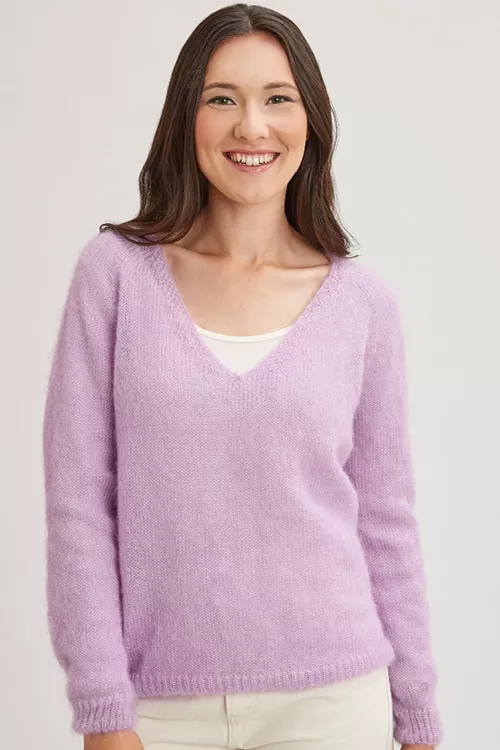 Pull laine col v mohair et soie pour femme 