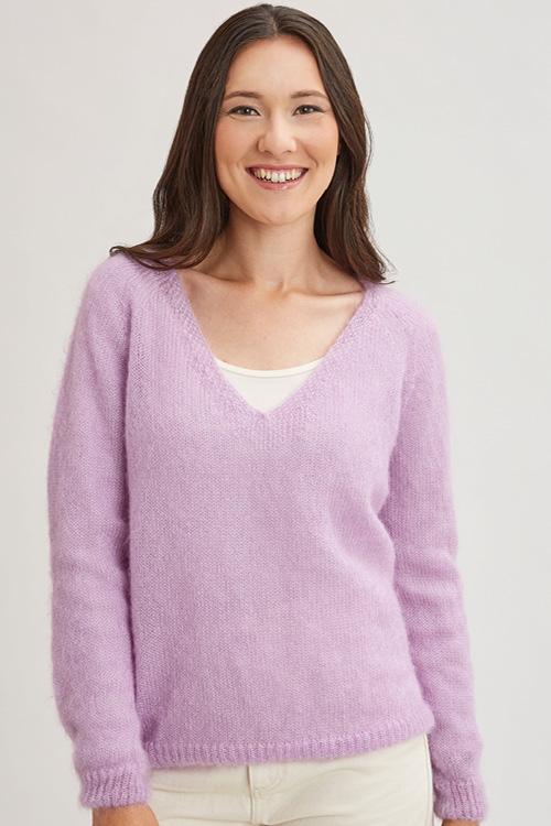 Pull laine col v mohair et soie pour femme