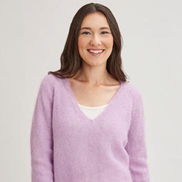Pull laine col v mohair et soie pour femme