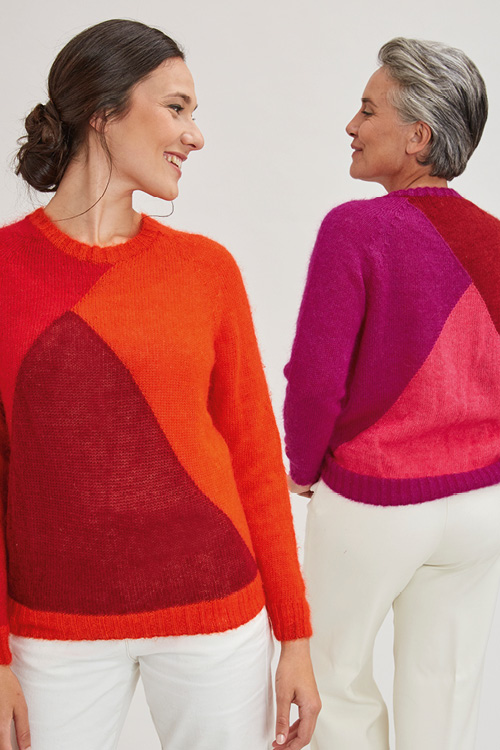Pull laine mohair et soie tricolore pour femme