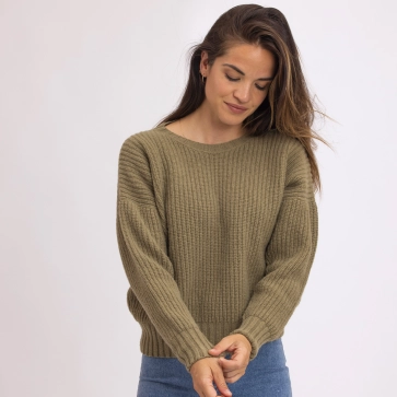 Pull en laine recycl&eacute; col rond pour femme B&eacute;reng&egrave;re