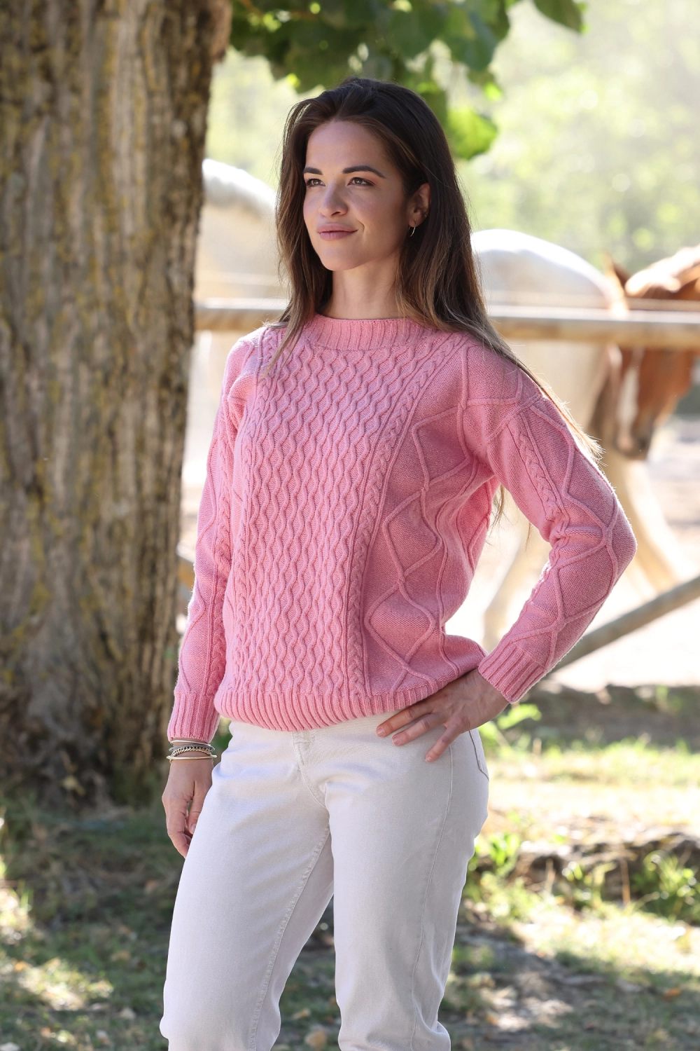 Pull en laine recyclée à torsades pour femme Dominique
