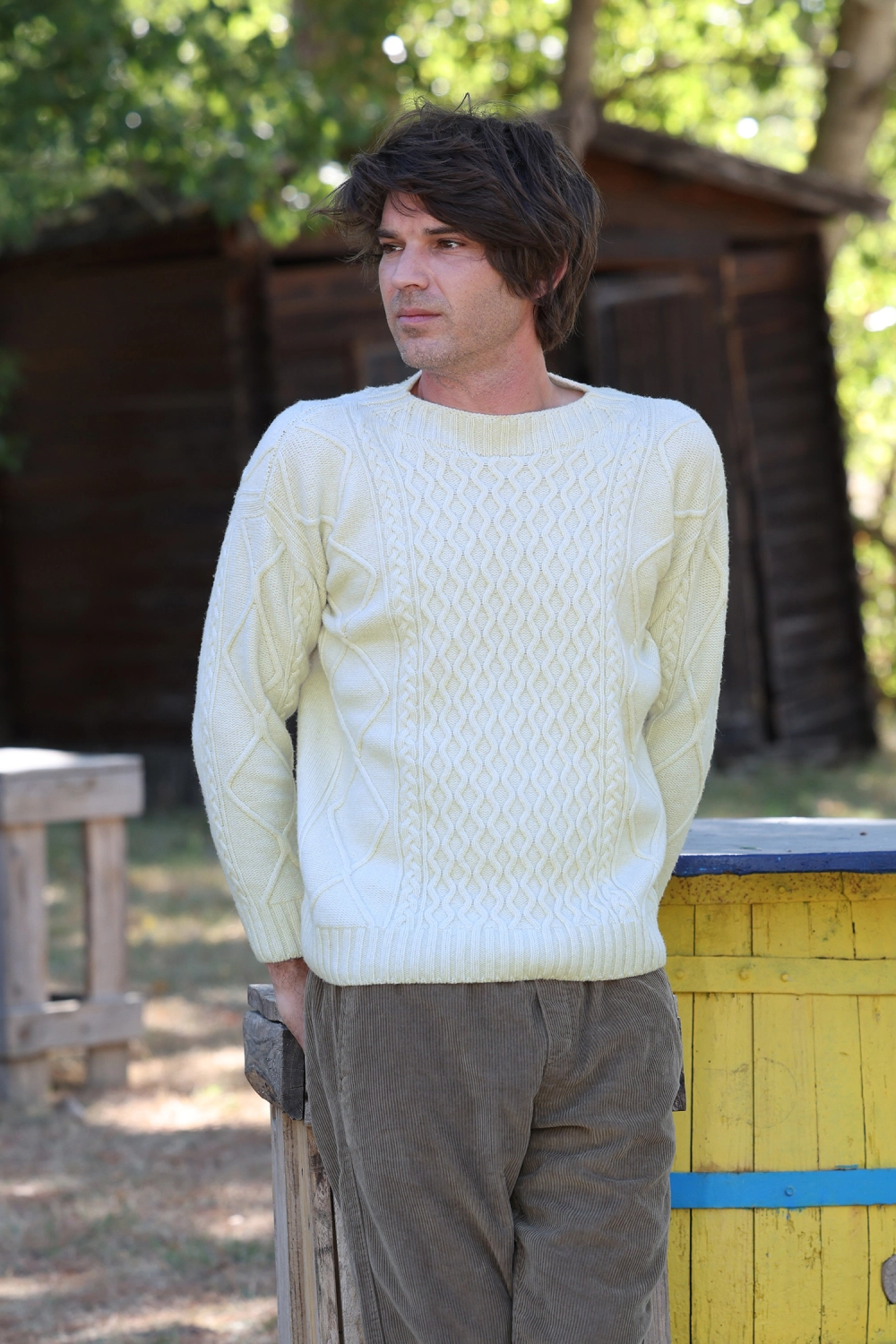 Pull en laine recyclée à torsades pour homme Dominique