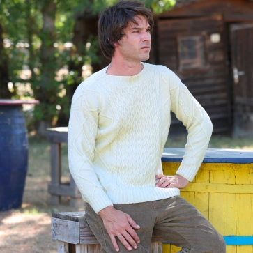 Pull en laine recycl&eacute;e &agrave; torsades pour homme Dominique