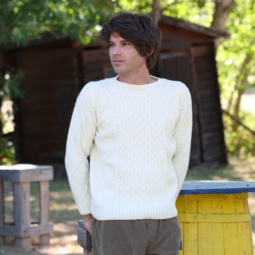 Pull en laine recyclée à torsades pour homme Dominique
