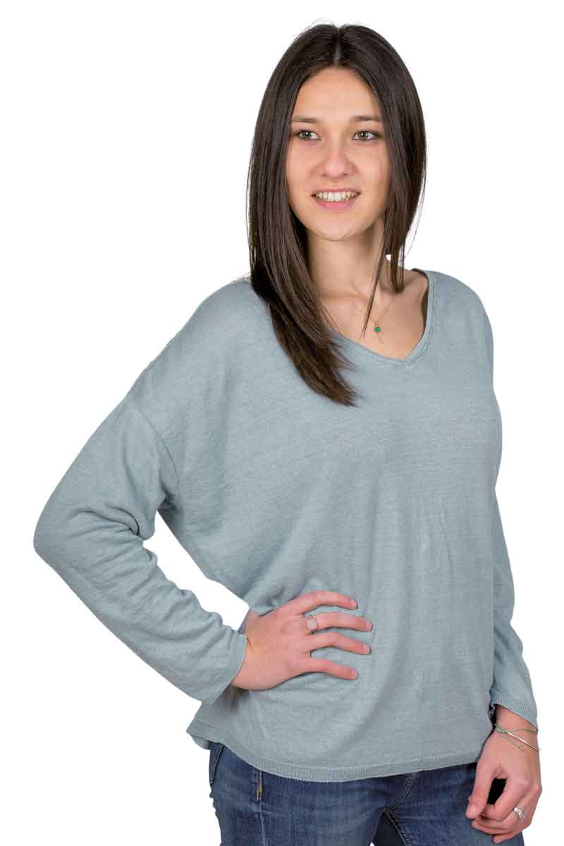 Pull tunique en lin col V
