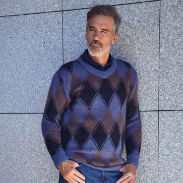 Pull en laine mohair et soie jacquard homme