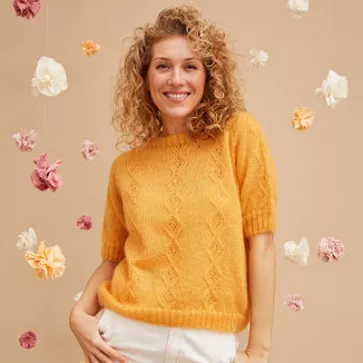 Pull en laine manches courtes ajouré pour femme 