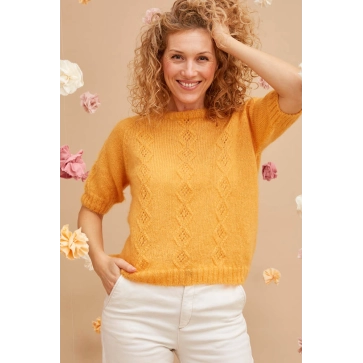 Pull en laine manches courtes ajouré pour femme