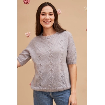 Pull en laine manches courtes ajouré pour femme