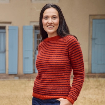 Pull en laine mohair et soie &agrave; fines rayures pour femme