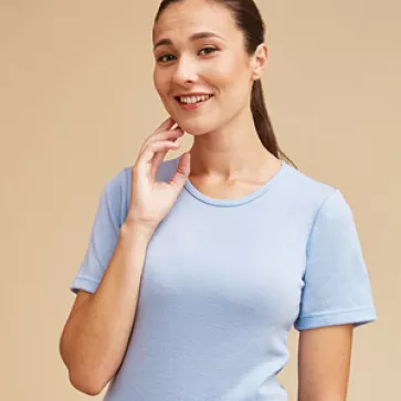 Chemise laine col rond manches courtes Sable