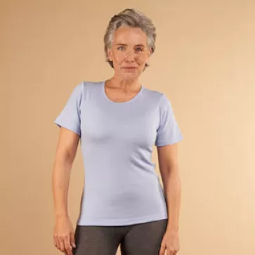 Chemise laine col rond manches courtes Sable