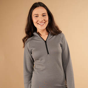 T-shirt laine mérinos col zippé pour femme