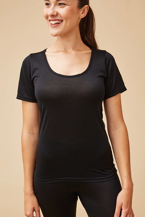 T-shirt soie manches courtes col rond pour femme