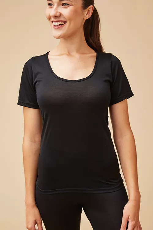 T-shirt soie manches courtes col rond pour femme
