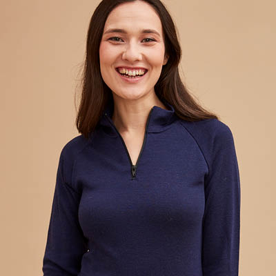 T-shirt laine mérinos col zippé pour femme