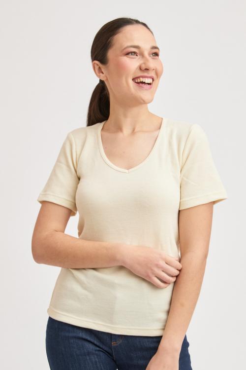 T-shirt laine mérinos col V pour femme