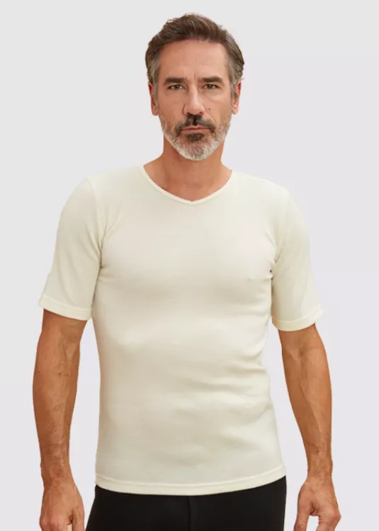 T-shirt laine mérinos col V pour homme