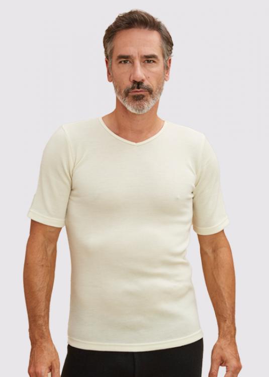 T-shirt laine mérinos col V pour homme