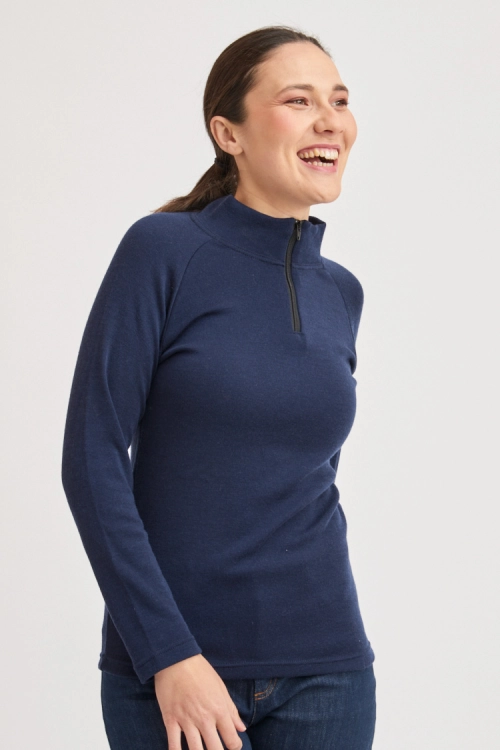 T-shirt laine mérinos col zippé pour femme