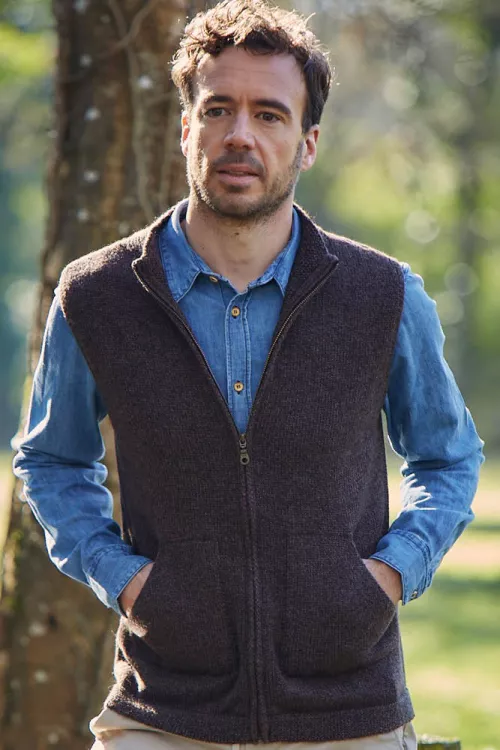 Gilet en laine sans manche yack mérinos et soie pour homme